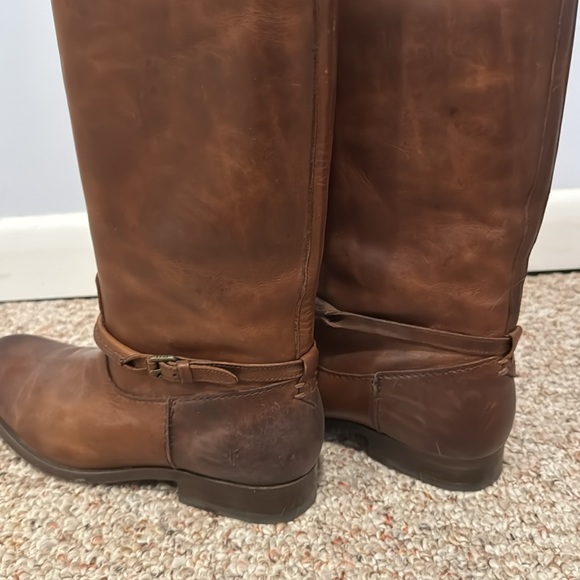 FRYE MELISSA BELTED TALL BOOTS SHOE LEATHER RIDING EQUESTRIAN LIGHT COGNAC 8.5 - Picture 4 of 5